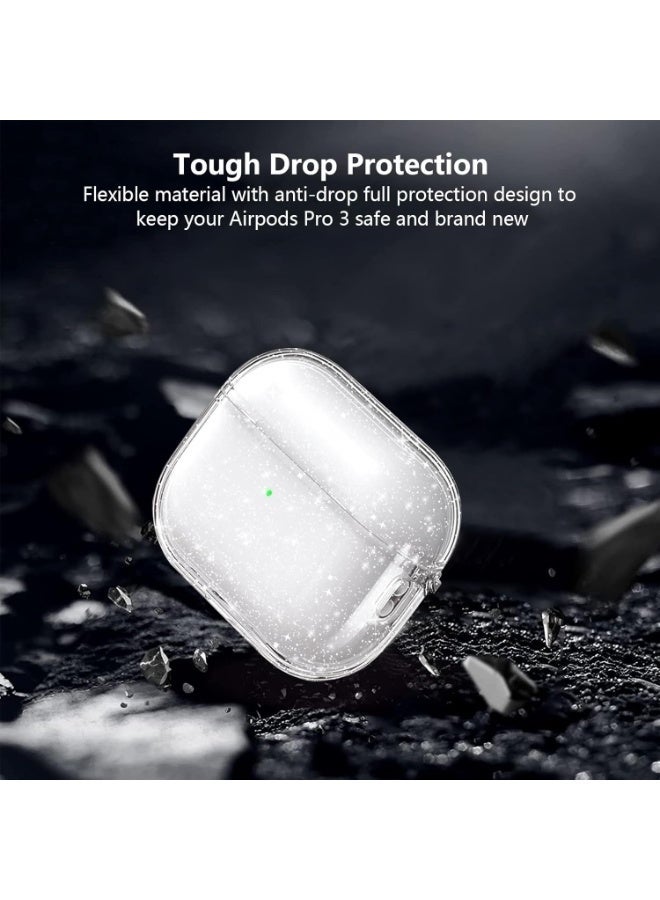 اوراکس AirPods Pro 3 غطاء حالة سماعات السيليكون مع سلسلة مفاتيح الخطاف المحمولة وقلم التنظيف ، مادة TPU ناعمة ، مقاومة للصدمات مقاومة للصدمات واقية كاملة ، ملحقات سماعات الرأس (فلاش شفاف) - Image 3
